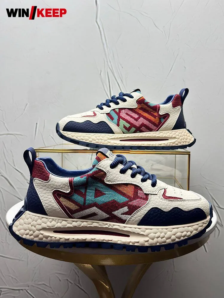 

Mens Breathable Spliced Outdoor Running Shoes Thick Platform Jogging Sneakers Spring New Male Lace Up Mixed Colors Sports Shoes
