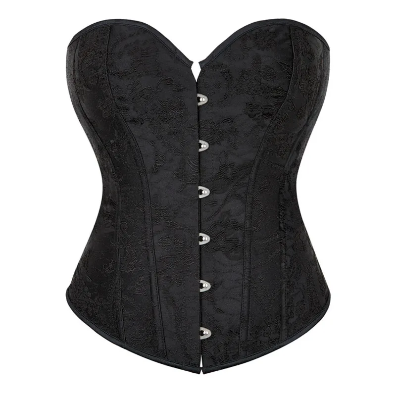 

Black Jacquard Print Strapless Tie Corset Bustier Women Solid Tummy Control Lace Up Body Shaper Lingerie Shapewear Shaping Top