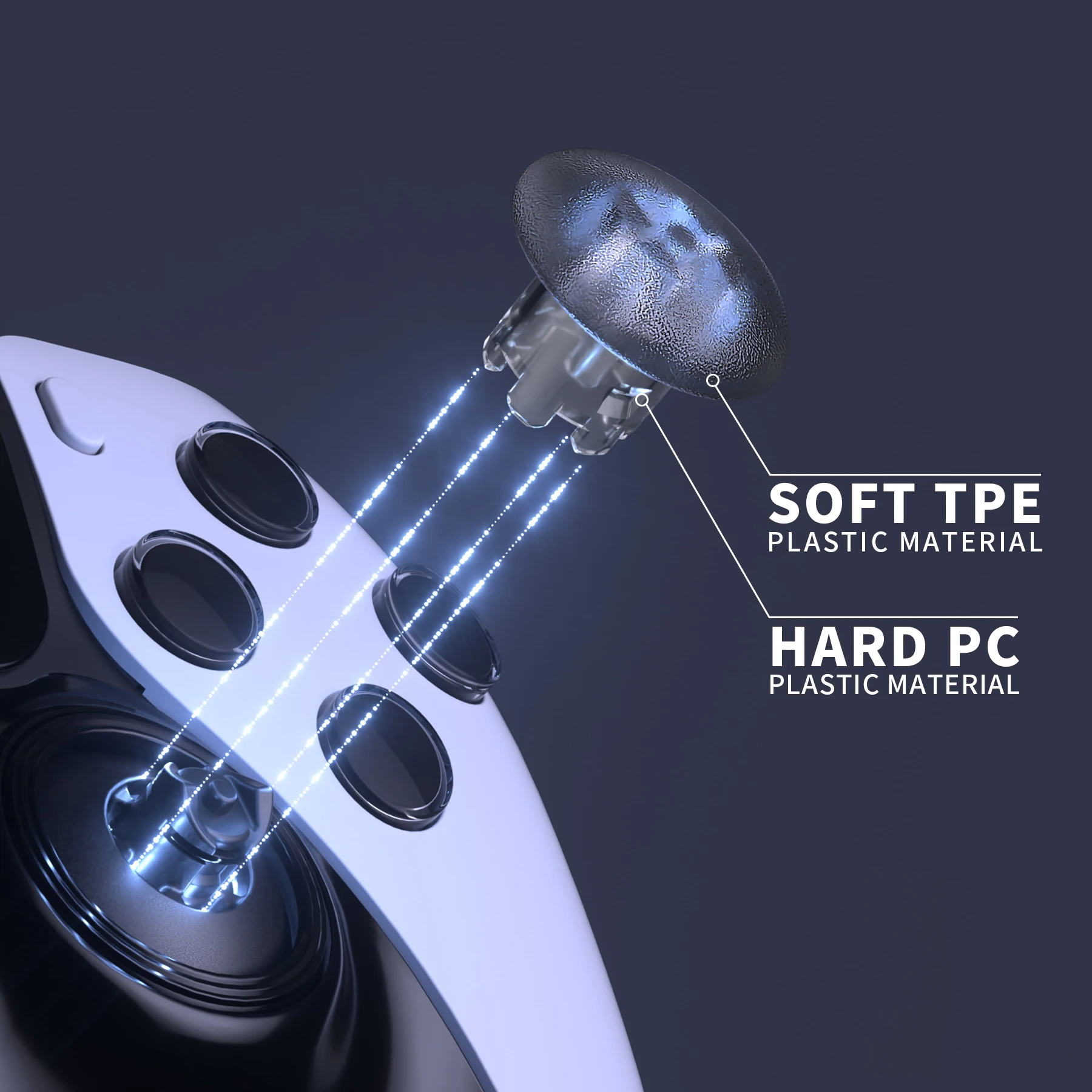 EXtremeRate-substituição thumbsticks para PS5 Borda Controlador, analógico Stick Joystick Botões, Clear Preto