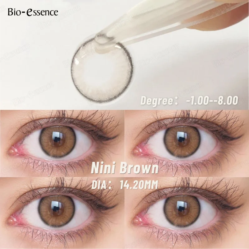 Bio-essence 1Pair Natural Colored Contacts Brown Lenses with Myopia Korean Big Eye Lens Student Pupils Yearly Use Fast Shipping