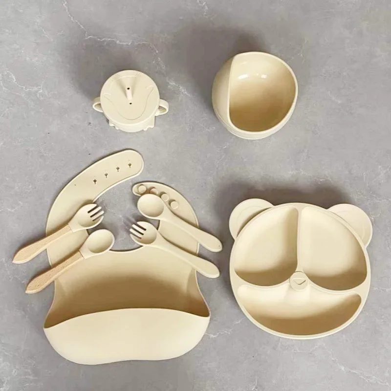 

8-piece silicone baby tableware set, suction plate, baby products, baby complementary food bowl, maternal and infant products su
