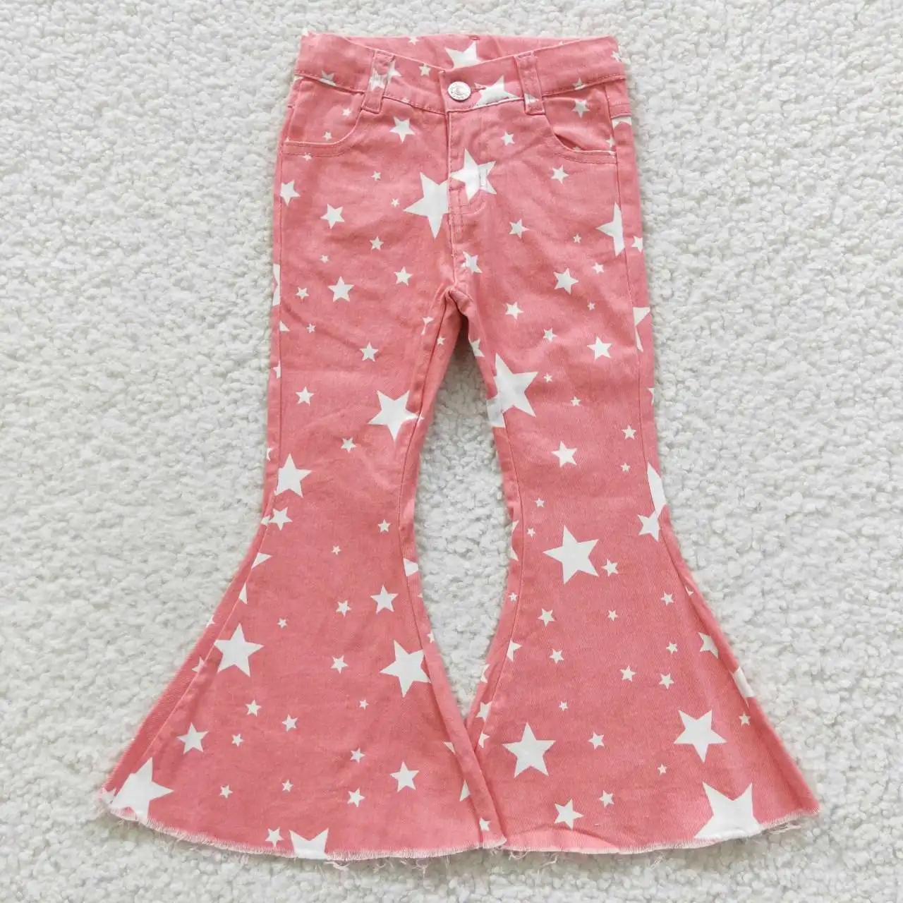 Star Pink Fashion Bell Bottoms Denim Pants Children Jeans For Girl Boutique Wholesale Kids Clothing C14-11