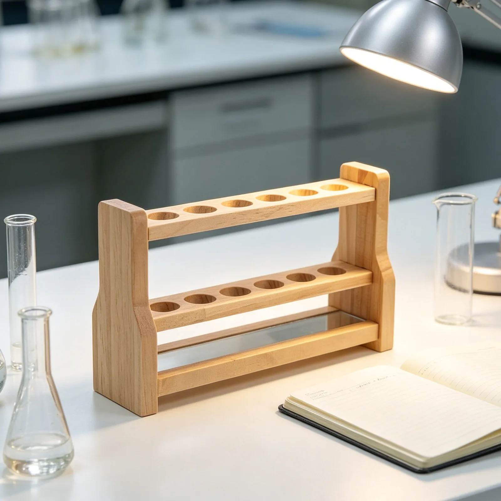 Support de rangement en bois de hêtre à 6 fentes pour tubes à essai – Organisateur de laboratoire pour l'enseignement de la chimie et le stockage d'expériences