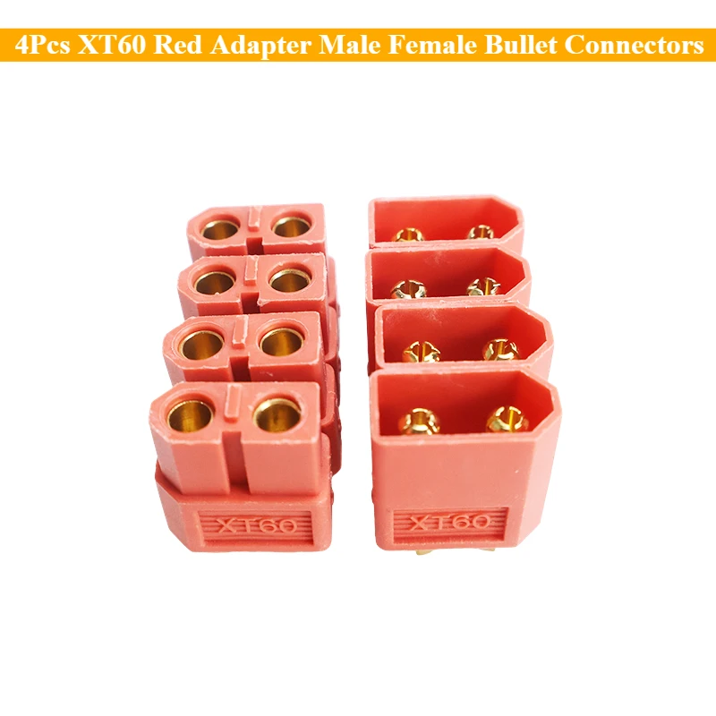 4Pcs XT60 Red Adapter Male Female Bullet Connectors Plugs XT60 for RC Lipo Battery Electrical Connector Wire Cab Expand DIY