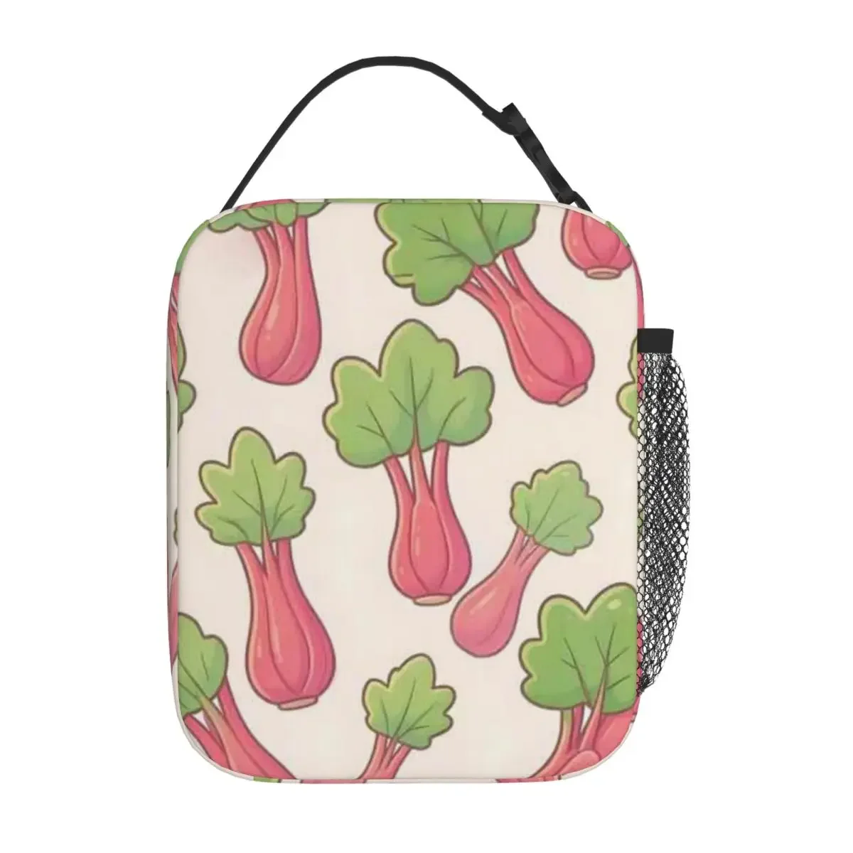 Bestselling Rhubarb Pattern Botanical Vegetable Design Urban Street Neoprene Lunch Bag Long Drive Travel Lunch Bag