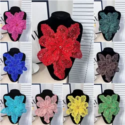 White Multi-layer Lace Sequin Studded 3D Flower Patch DIY Clothing Decorative Applique Sweater Coat Accessories