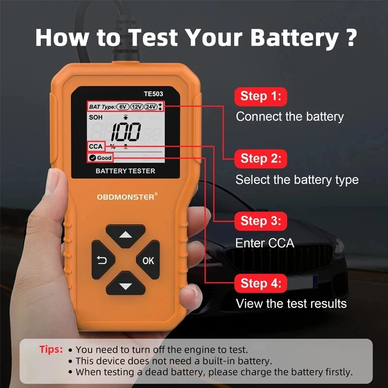 Car Battery Tester 100-2200 CCA Battery System Analyzer BM550 Auto Battery Tool 6V 12V 24V Car Battery Detect Accessories