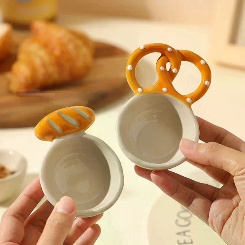 Bread Handle Ceramic Small Dish Seasoning Dish Dipping Sauce Dish Household Flavor Dish Cute Side Dish Cute Little Dish Embosse