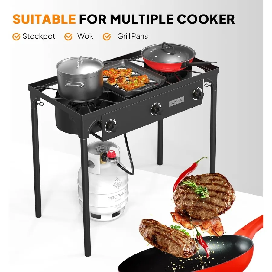 3 شعلة موقد غاز البروبان 225000 وحدة حرارية بريطانية ارتفاع ضغط التخييم في الهواء الطلق الموقد مع منظم قائمة CSA نزهة طباخ مثالية ل H #3