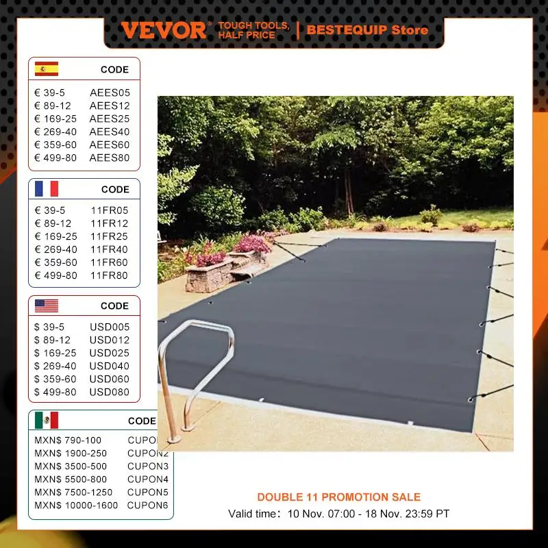 VEVOR Pool Safety Cover 13x26 ft Rectangle Inground Pool Cover Solid Pool Safety Cover For Winter Safety Swimming Pool Cover