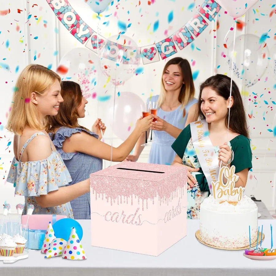 Boîte à cartes rose pour fête, 8.7 pouces, cartes cadeaux, support de réception pour mariage, réception nuptiale, remise de diplôme, anniversaire, retraite, spectacle pour bébé