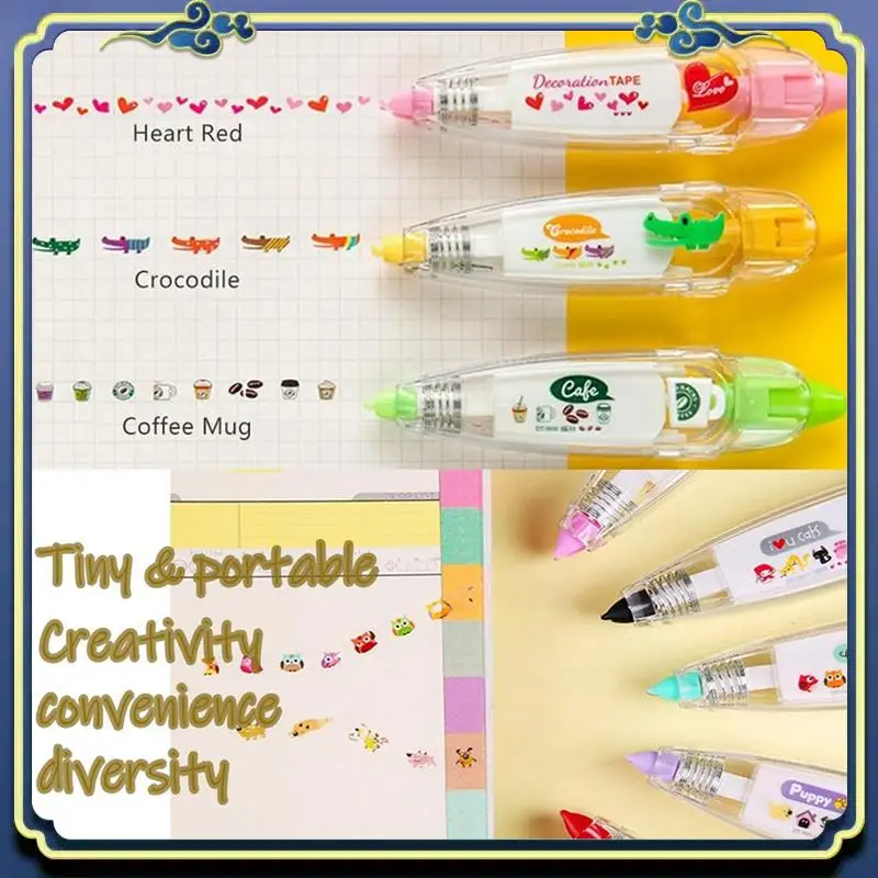 

Portable DIY Cartoon Press Type Decorative Pen, Ally-Pocket Tape Pen, Cute Animals Scrapbooking Diary Decoration Tape Pen,C-12PC