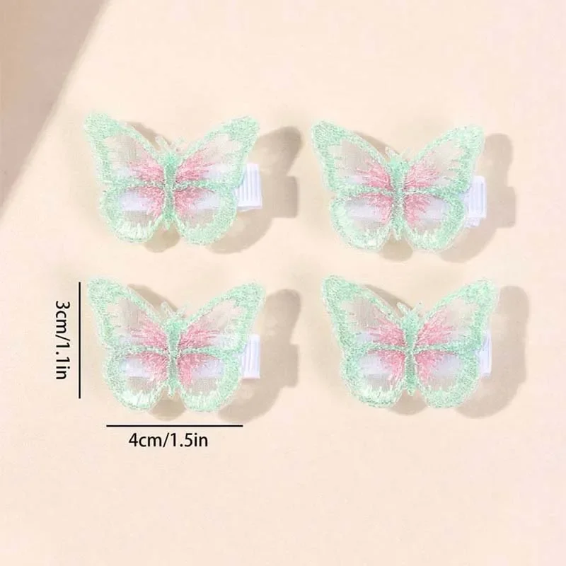 Oaoleer 4Pcs/set Sweet Girls Butterfly Hair Clips Cute Embroidery Hair Pin Barrettes Princess Headwear Baby Hair Accessories