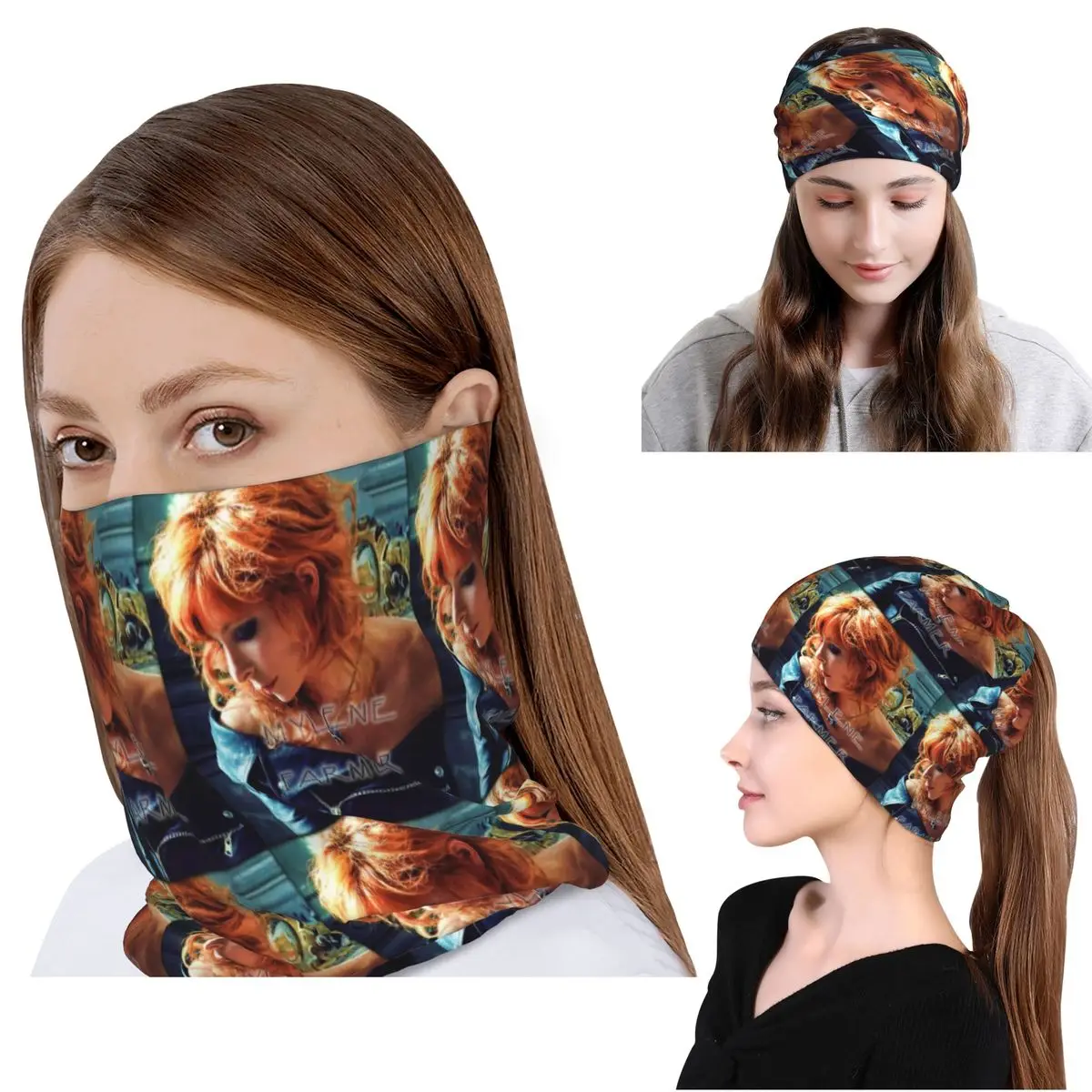 

Mylene Farmer French Singer Bandana Neck Cover Magic Scarf Multifunction Balaclava Beanies Hat Unisex Adult Washable