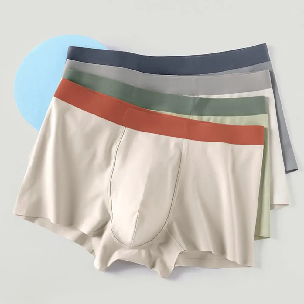 Elastic Mid-waist Boxer Briefs Men's Mid-waist Boxer Underwear Breathable U-convex Shorts Briefs Seamless Elastic Comfort Fit