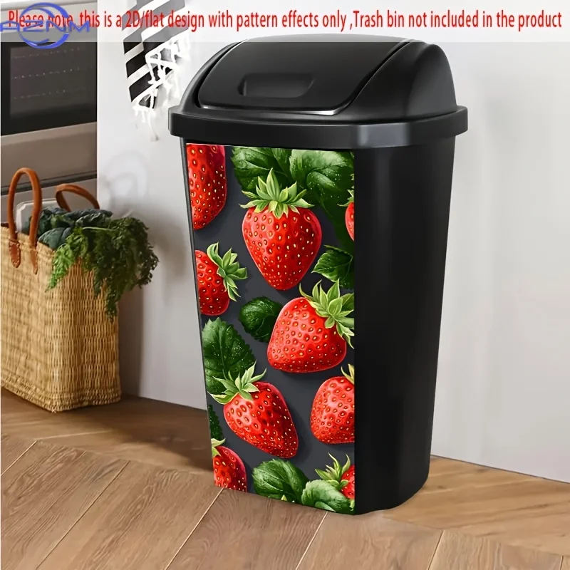1pc Trash Can Sticker, , Fresh Strawberry Fruit Print, Sweet and Refreshing Bin Sticker for Summer Kitchen Decor