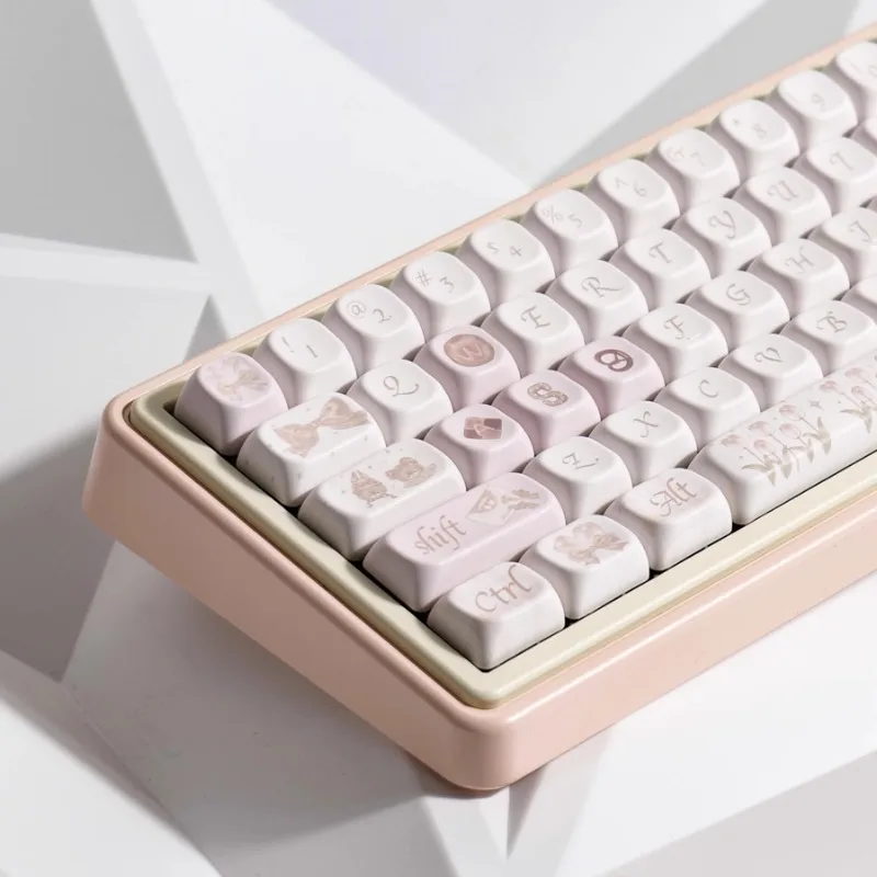 

Spring Tea Party Key Cap Set Girls Minimalist Cute Keycaps PBT Dye Sublimation XOA/FOA/MDA 3-Profile Mechanical Keyboard Keycaps