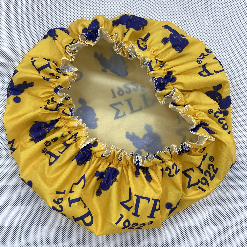 Custom Sigma Gamma Rho yellow Shower Hat Greek Letters Sorority Waterproof Shower Cap EVA Elastic Bath For Women