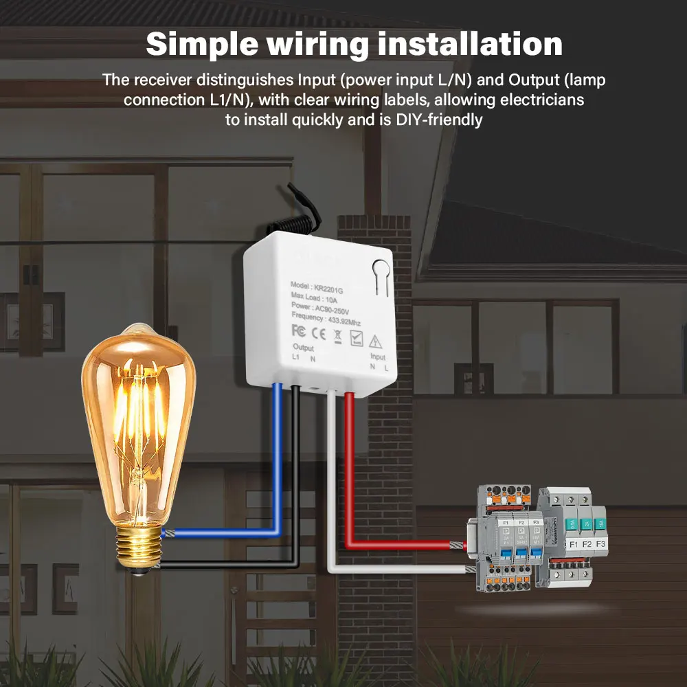 RF433MHz Wireless Switch 1 Gang Wall Panel No Neutral Wire Required AC90-250V Relay Receiver For Home LED Light