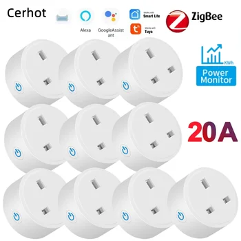 Cerhot Tuya ZigBee 플러그 스마트 소켓 20A 전원 모니터, UK 소켓 3 핀 콘센트 어댑터, 에너지 타이머 포함, 알렉사 작동