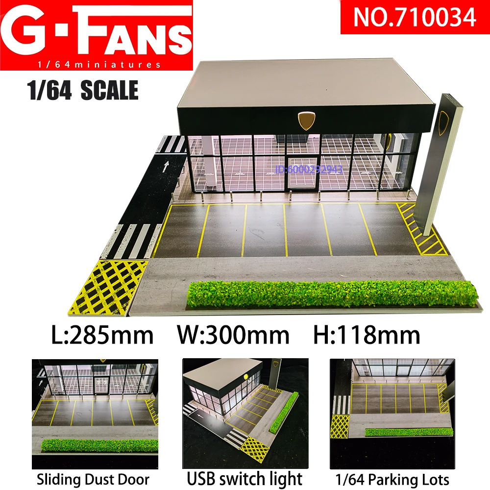 G Fans 1:64 Scale Diorama Parking Lot Car Miniatures Garage Model Scenery with LED Light Garage Display Box Table Ornaments