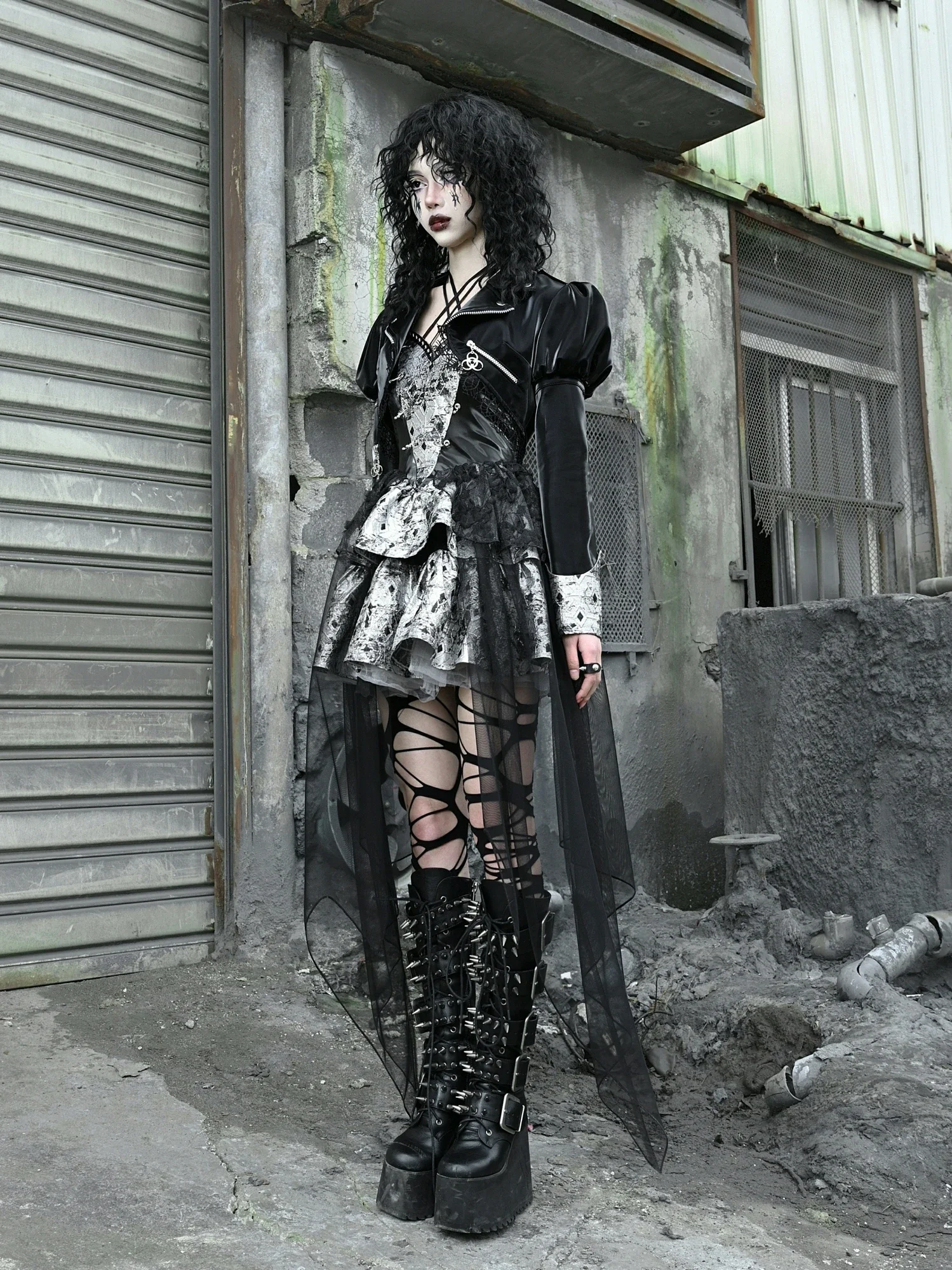 Bloedtoevoer Originele Punk Pu Bladerdeeg Lange Mouw Motorfiets Lederen Jas Pu Zwart Vest Goth Jassen Vrouwen Outfit Lente