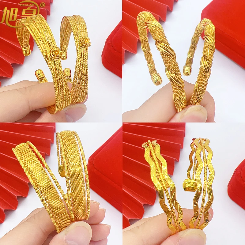 

XUHUANG Luxury Gold Plated Cuffs Bangles For Women Dubai Charm Bride Wedding Bracelets Jewellry African Party Gifts Wholesales