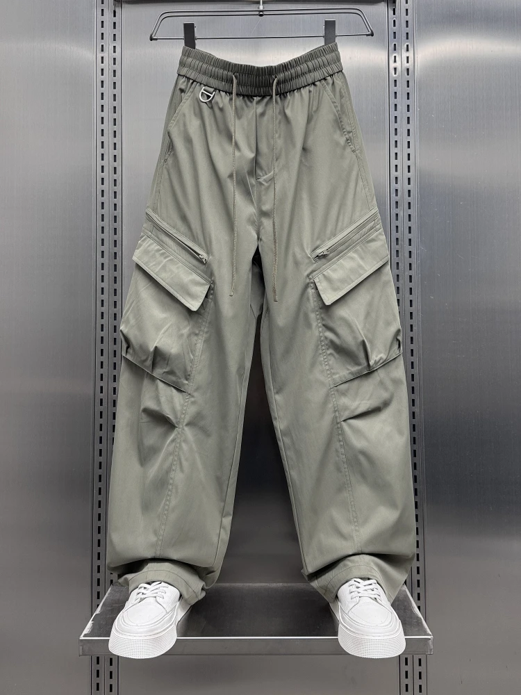

Trendy Summer Thin Korean Loose Outdoor Men's Casual Pants Multi-ket Zipper Functional Workwear Straight Leg Anti-Wrinkle