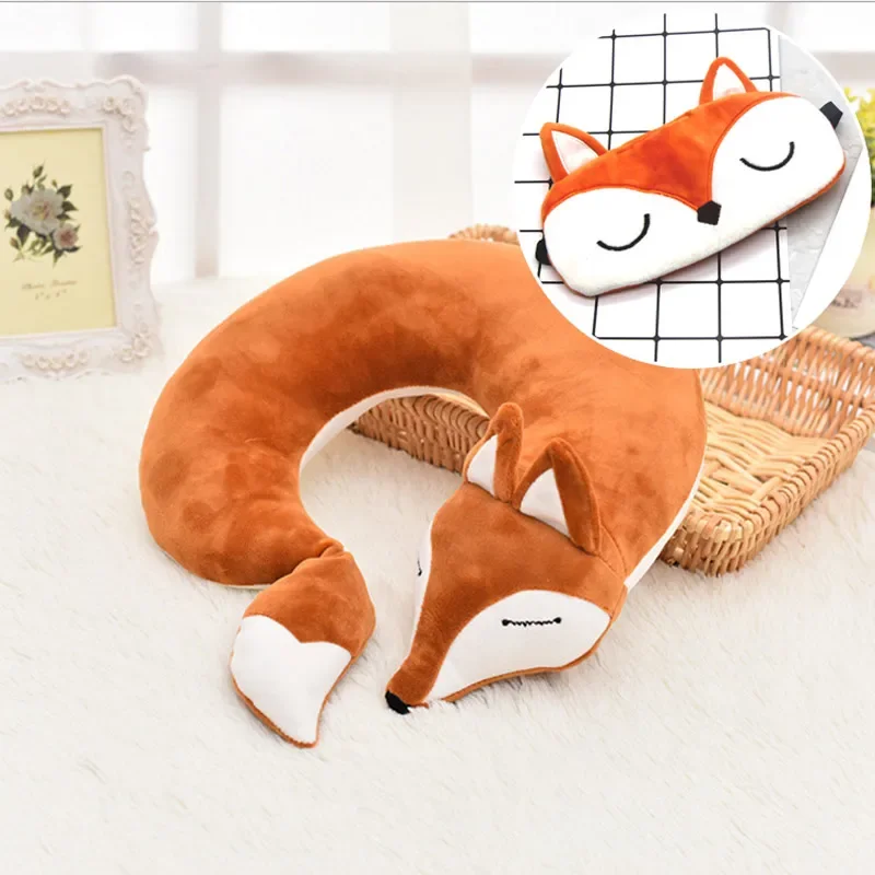 

Cute Fox U Shape Neck Pillow Animal Cotton Plush Travel Car Home Pillow Health Care with Eye Mask Nap Animal Pillow Almohada
