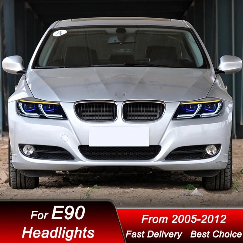 المصابيح الأمامية للسيارة BMW 3 سلسلة E90 318 320 325i 2005-2012 جديد LED DRL كشافات الجمعية ترقية العارض عدسة الملحقات عدة