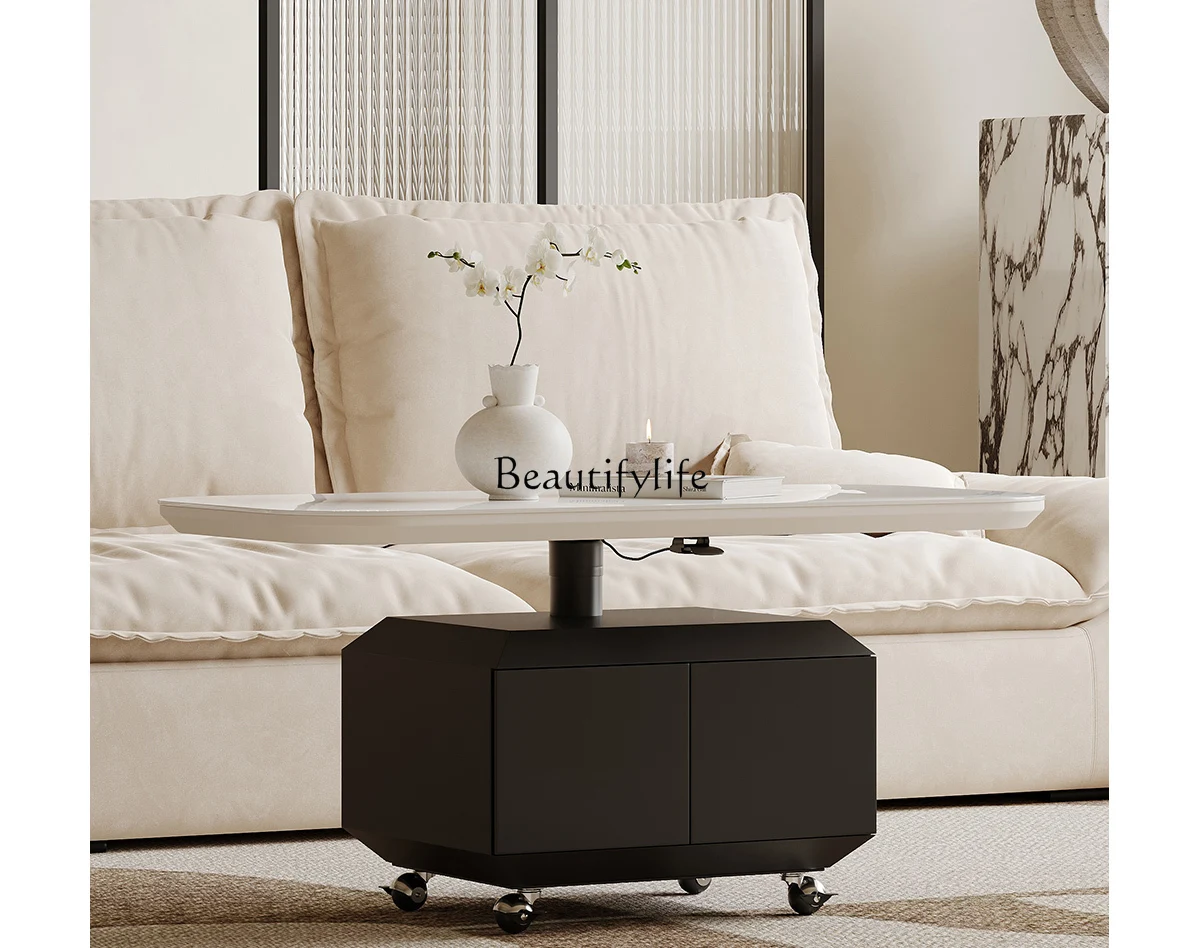 

*/Italian rock slab coffee table living room 2025 new multi-functional movable lifting coffee table