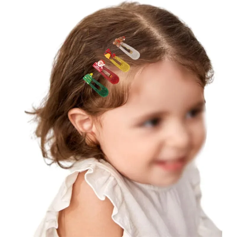 ncmama 4PCS Sweet Girls Christmas Hair Accessories Cute Sparkling Water Drop Hair Clips for Girl Santa Christmas Tree Barrettes image 3