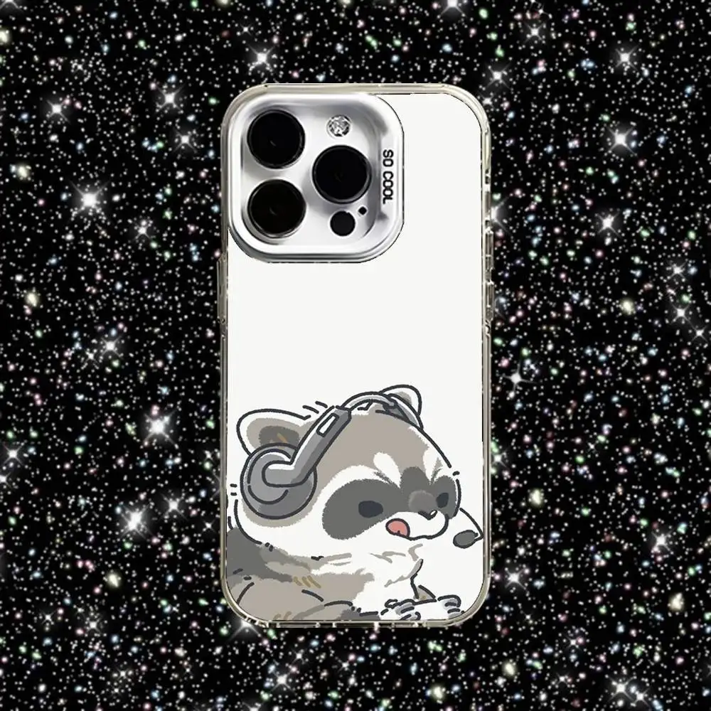 Чехол для телефона с милыми животными в виде енота для iPhone 16,15,14,13,12,11, Pro, XS, Max, Plus, Mini, SE, White Candy, матовый противоударный чехол