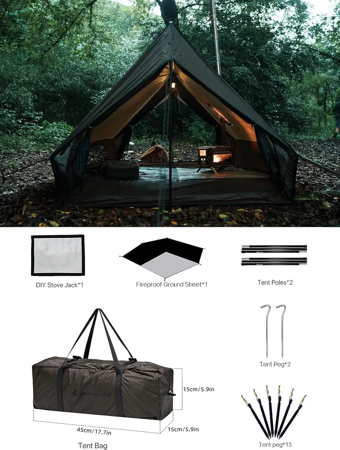Hot Tent For 1-6 Person Stove Jack Four Season Windproof Waterproof Camping Hiking Backpacking Outdoor Adventures Snow Skirt