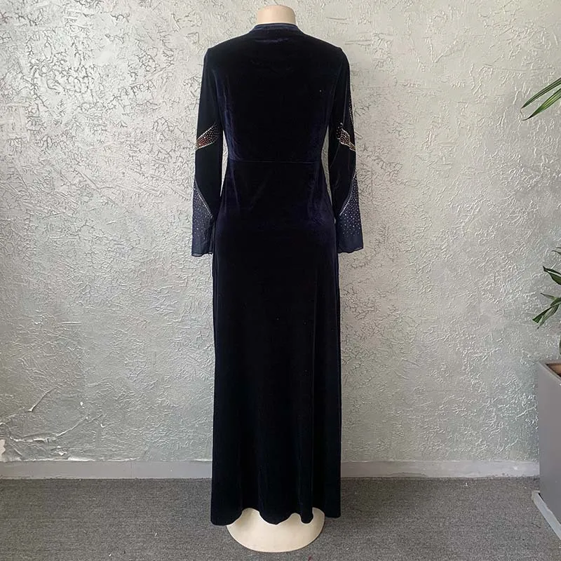 African Velvet Evening Dresses for Women Dashiki Diamond Kaftan Party Long Dress Abaya Dubai Ankara Robe Femme Africa Clothes