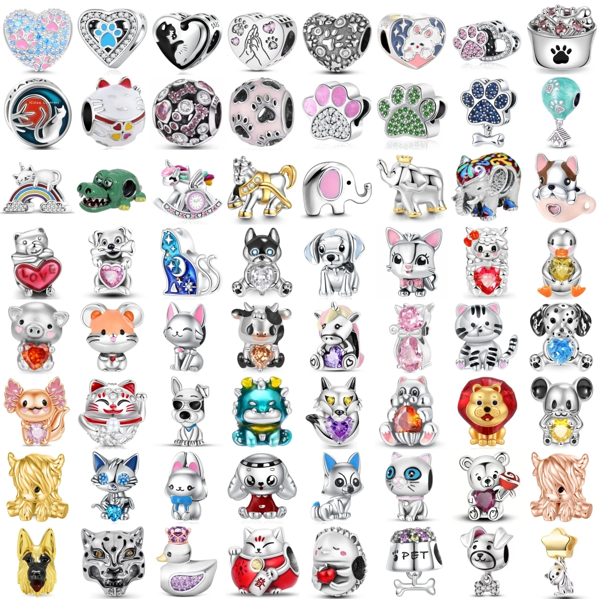 Cute Animal Pet Charm Beads Dog Cat Elephant Paw Print Silver Metal Bead Fit Women Bracelet DIY Jewelry Making Accessories Gift