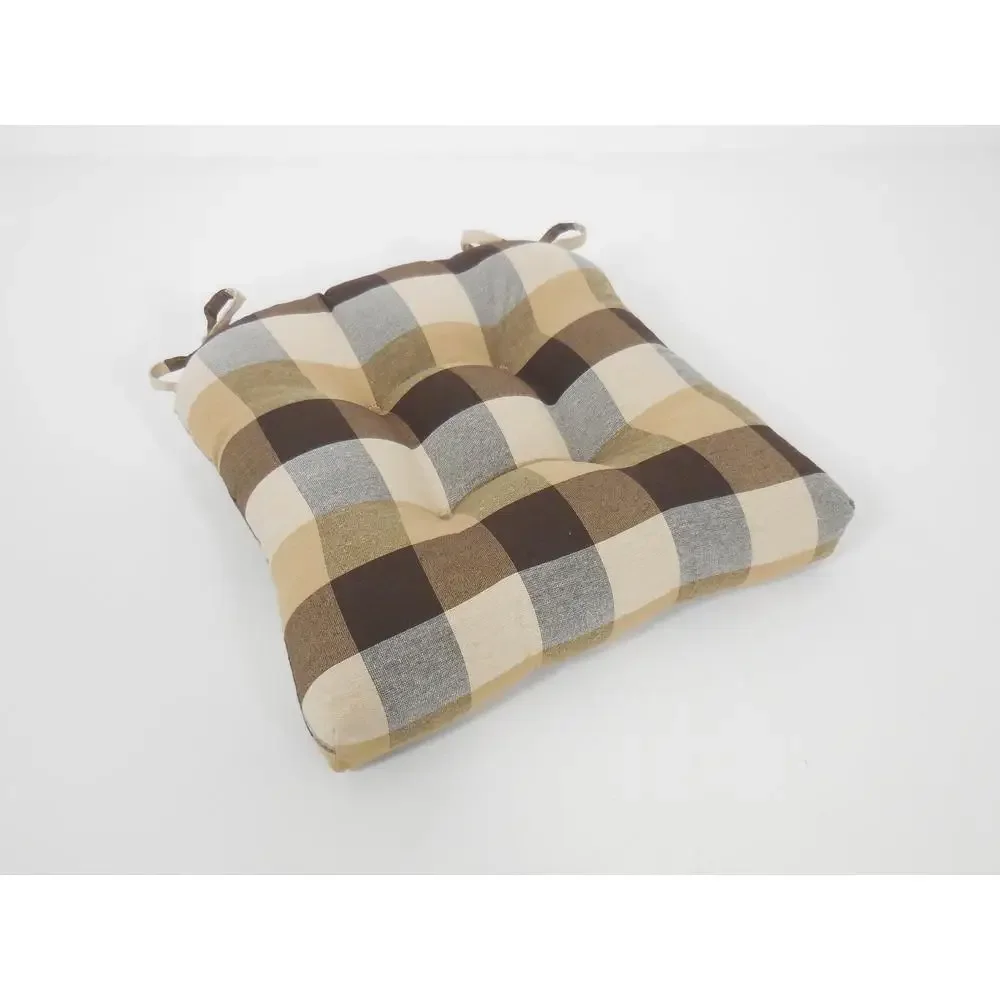 Woven Plaid Chair Pad Set of 4 Buffalo Check Seat Cushions Home Office