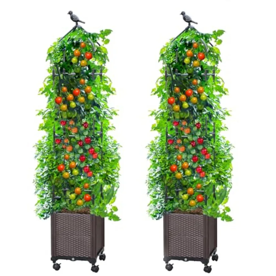 2 PCS Raised Garden Bed Planter Box with Trellis 63 Tall Outdoor Tomato Planters for Climbing Vegetables Flowers Vine Plants To