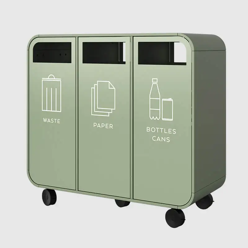 Recycle Compartment 3 Metal Waste Recycling Garbage Bins Ss Restaurant Indoor Public Storage 32 Gallon Dustbin Bin Trash Can