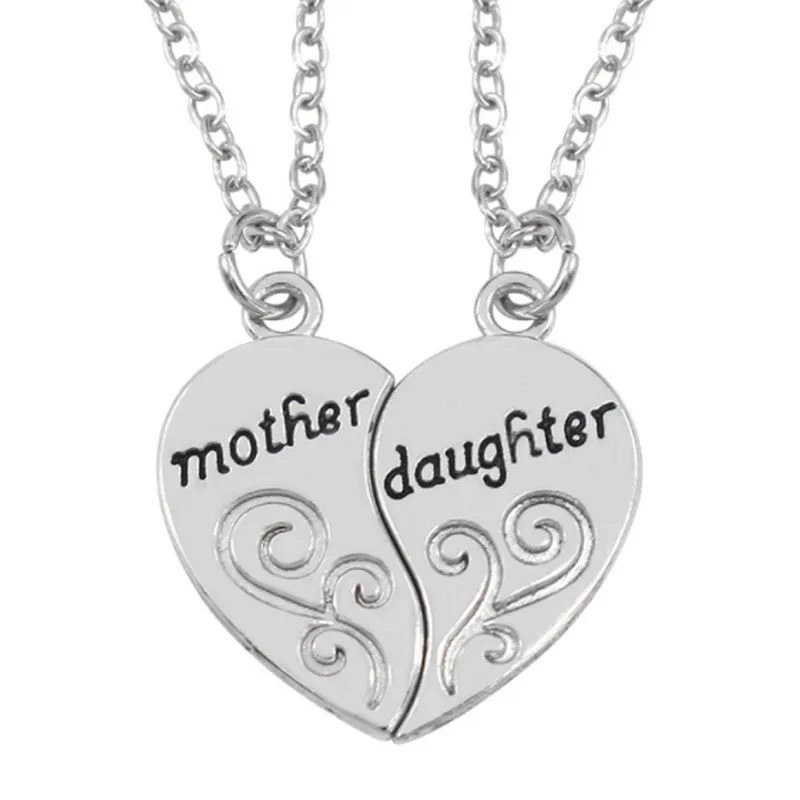 Silver Color Splicing Heart Necklace for Women Romantic Forever Love Mother Daughter Best Wishes Mother's Day Jewelry Gifts