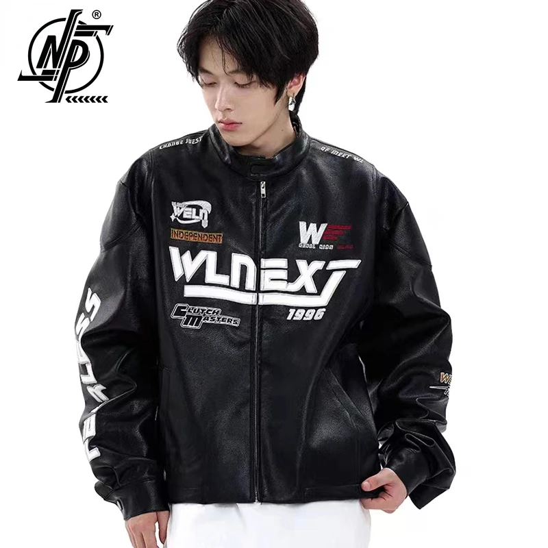 

PU Leather Jacket Unisex Black Letter Embroidery Bomber Baseball Coats Korean Fashion Winter Motorcycle Jacket Outerwear New