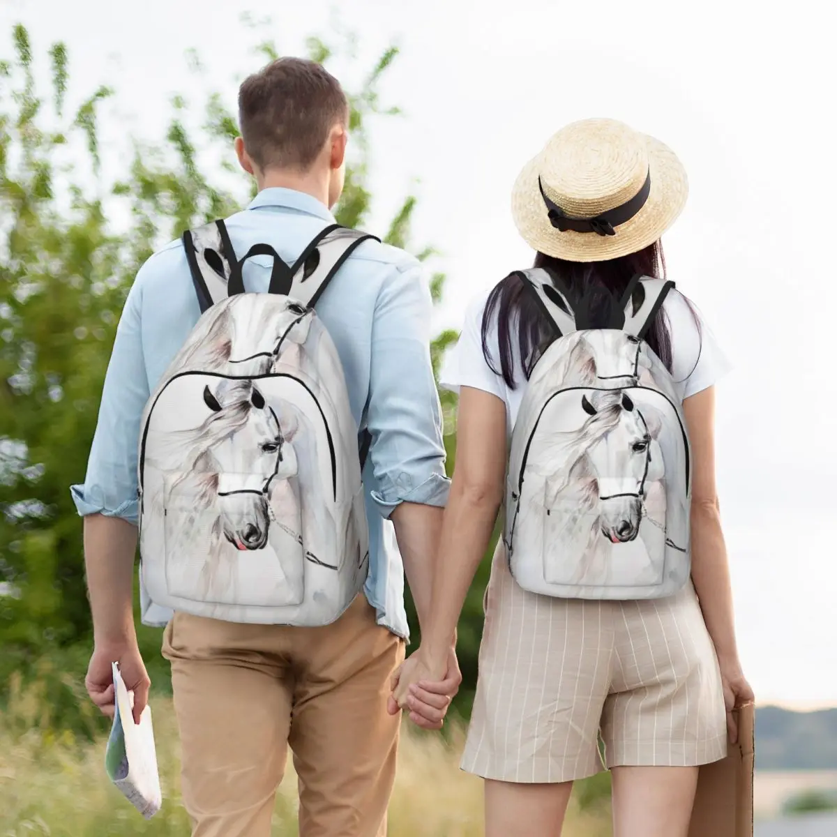 Student Bag Watercolor Andalusian Horse Portrait Backpack Parent-child Lightweight Backpack Couple Laptop Bag