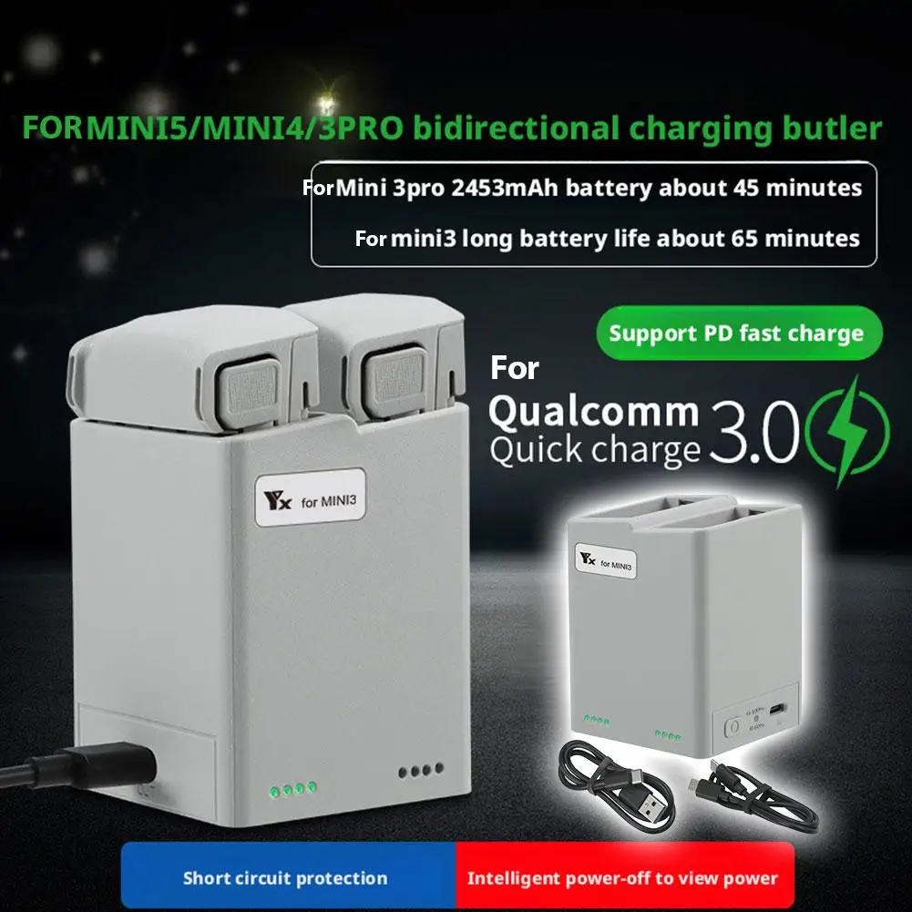 Two-way Digital Display Charging Hub Battery Intelligent Charger for DJI Mini 4 Pro/Mini 3 Pro Charging Butler Power Bank Drone