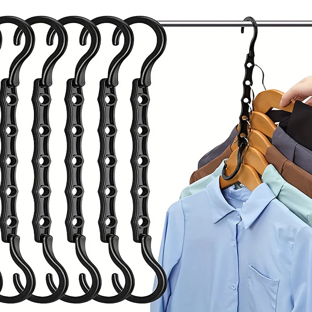 Platzsparende Aufbewahrungsbügel, multifunktionale Kunststoff-Kleiderständer, drehbarer Organizer, Kleiderbügel, 5-Loch, magischer Schrank, Kleiderschrank-Organizer