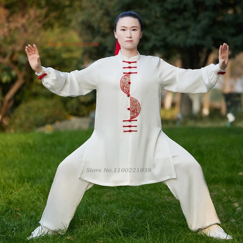 

2024 chinese vintage kung fu tai chi shaolin martial arts set flower embroidery training practice wushu outdoor sport clothing