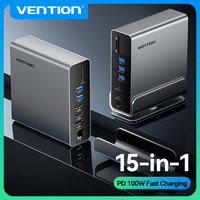 Vention 16 in 1 Gen2 USB C HUB Dual 4K@60Hz HDMI-compatible DP USB 3.0 with Power Adapter Docking Station for MacBook Pro M1 M2