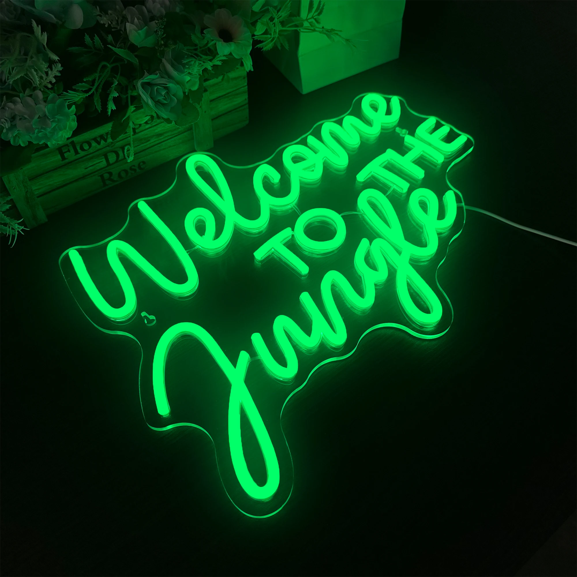 Neon Sign LED Light Welcome to the Jungle 3 Color Neon Light Signs Bedroom Office Wall Decor Party Decorations Neon Signage Art