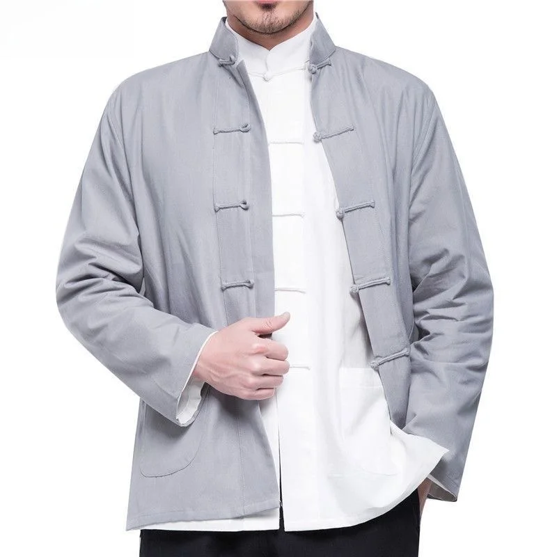 Tagkita Men's Long Sleeve Base Shirt Vintage Youth Fashion Button up Casual Mid-aged Summer Top Quality Material Ethnic Wear