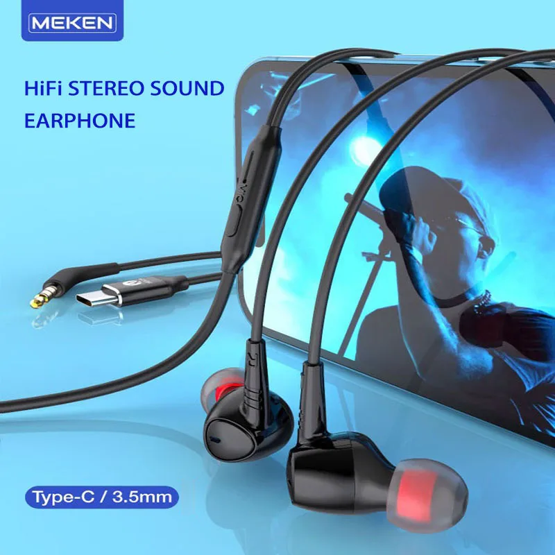 

MEKEN HiFi Stereo Earphone 3.5mm USB Type C Jack Wired Earbuds with Microphone Dynamic Driver In-ear Headphone For Mobile Phone