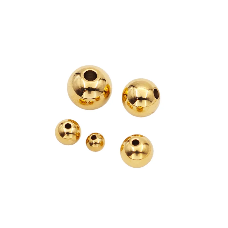 30pcs Stainless Steel 6 8 10 12 14mm Round Ball Spacer Beads DIY for Bracelet Necklace Making Findings PVD Coating Gold Color